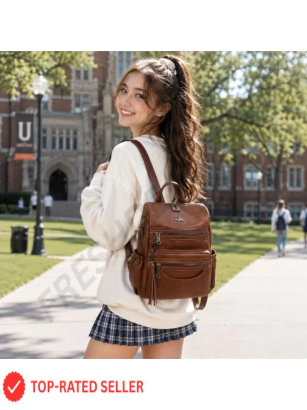 Vegan Leather Fashion Backpack Purse with USB Charging Port & Pockets